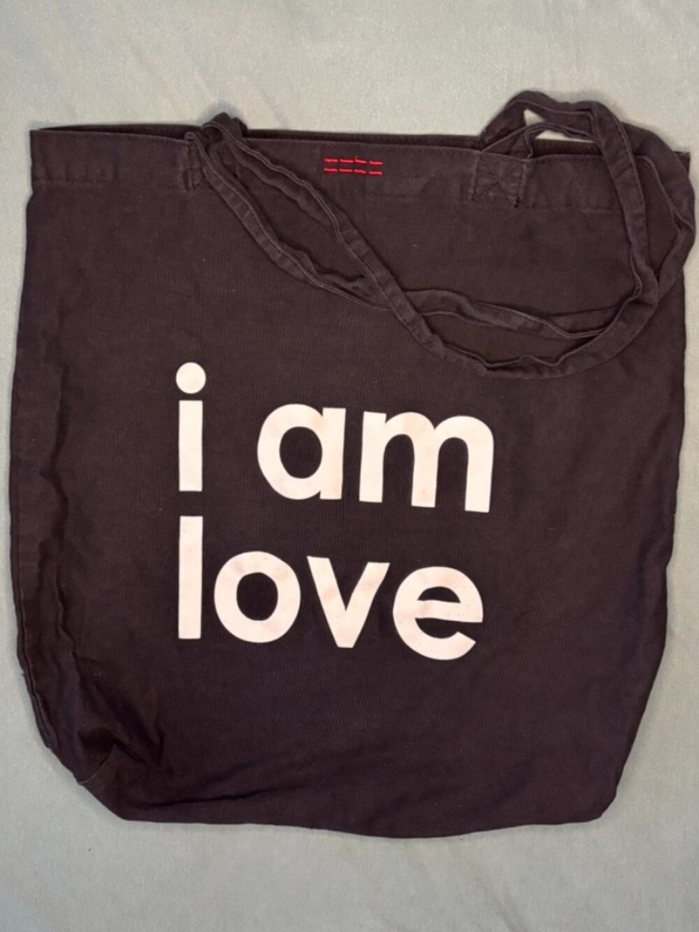 Peace Love World Large Black Canvas Tote Bag I Am Love Typography Shopping Day